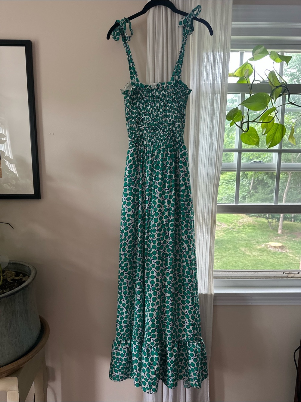 Summersalt Resort Midi Dress Green White Print Smocked